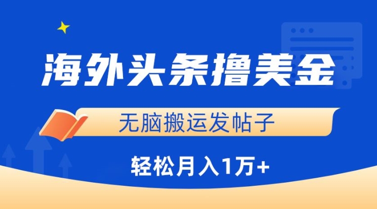 海外头条撸美金，无脑搬运发帖子，月入1万+，小白轻松掌握-大大联盟