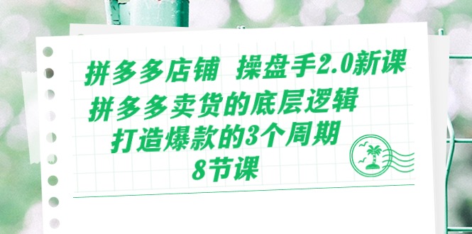 拼多多店铺操盘手2.0新课，拼多多卖货的底层逻辑，打造爆款的3个周期（8节）-大大联盟