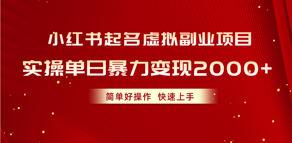 （10856期）小红书起名虚拟副业项目，实操单日暴力变现2000+，简单好操作，快速上手-大大联盟