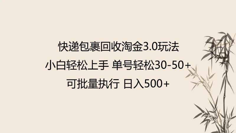 快递包裹回收淘金3.0玩法 无需任何押金 小白轻松上手-大大联盟